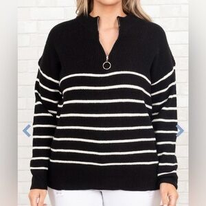 Chic Soul Black and White Striped Sweater XL